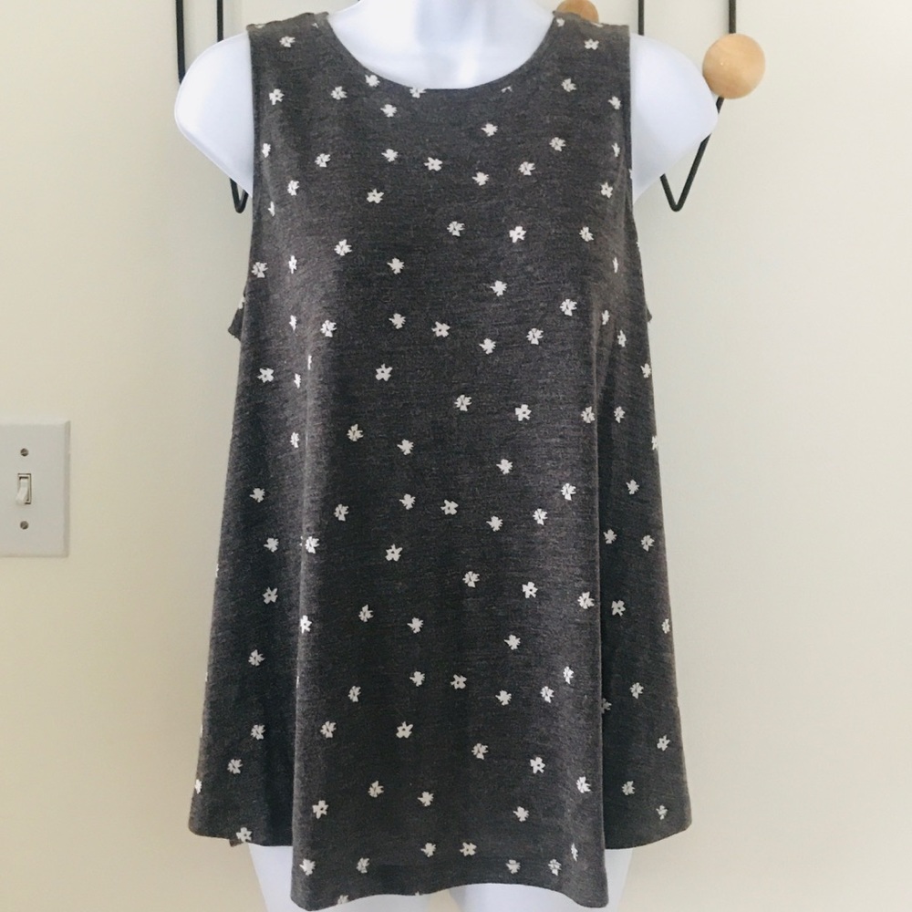 LOFT heather gray floral swing button back blouse